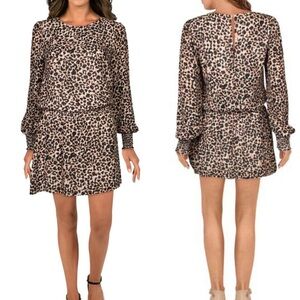 Parker Leopard Print Drop Waist Long Sleeve‎ Dress - L
